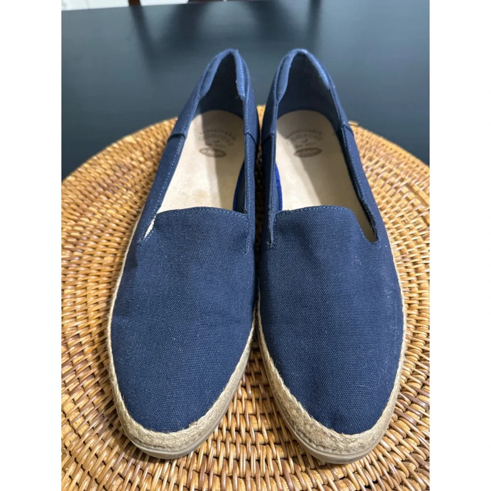 Dr. Scholls Sustainable Comfort Navy Canvas Espadrille Loafers Wedge Slip On